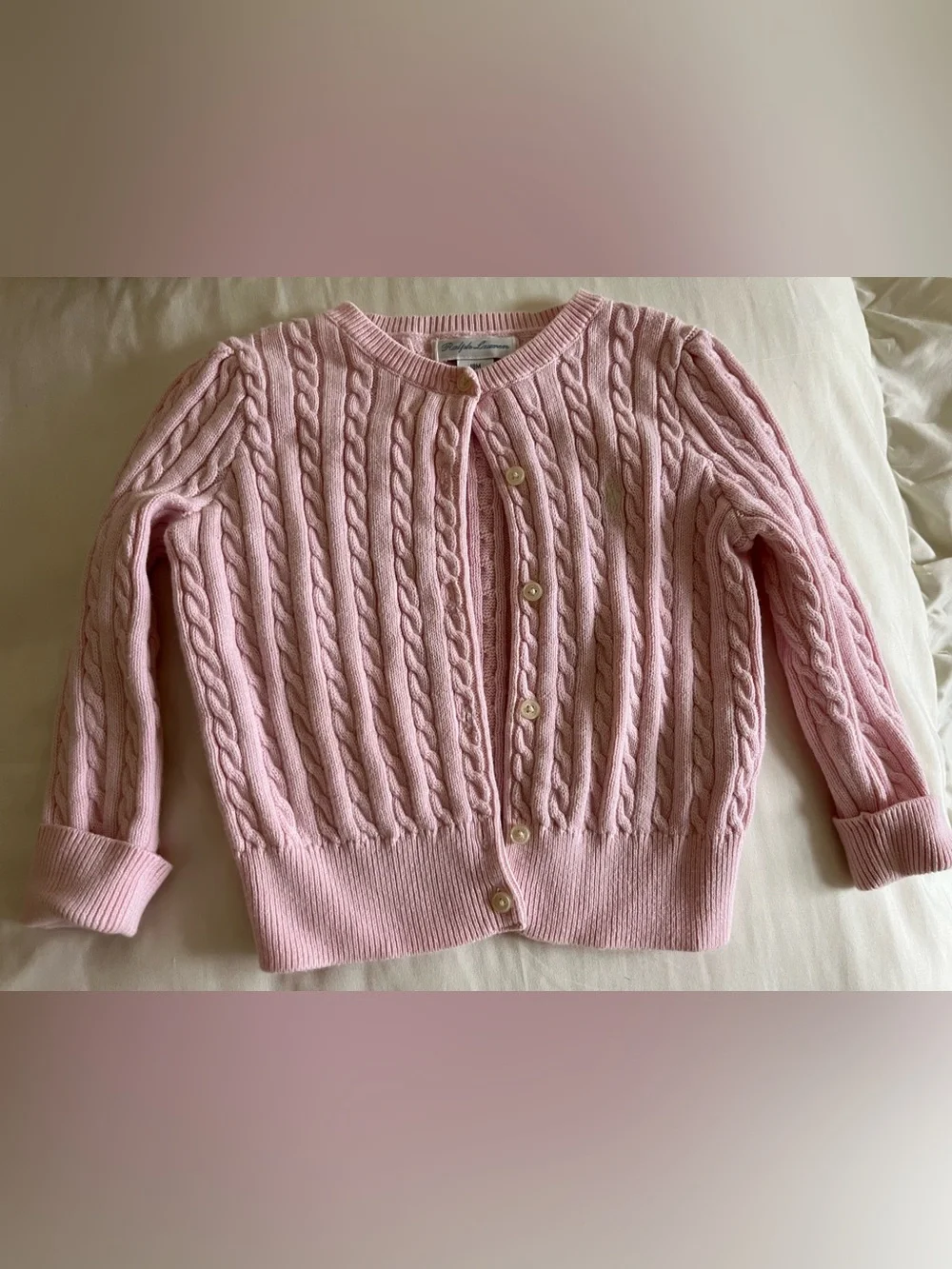 Ralph Lauren Pink Cable Knit Cardigan Sweater